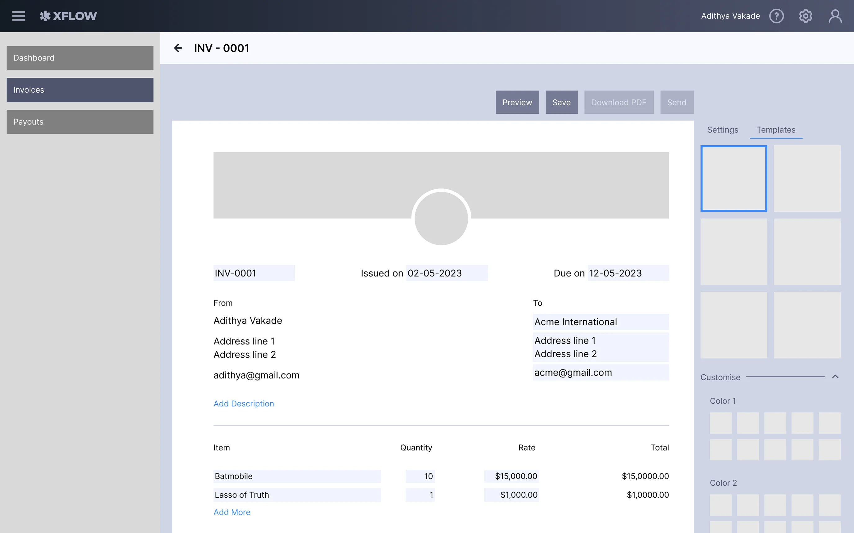 **In-situ approach** - WYSIWYG approach to let a user directly interact with invoice document. Paypal provides a similar tool.
